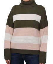 Derek Heart Juniors Striped Cowl Neck Sweater, Large, Olive - $44.00