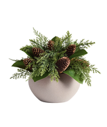 Faux Magnolia Leaves &amp; Cypress Pinecone Arrangement in Ceramic Vase - €27,79 EUR