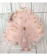 Pink Puffy Peacock Bird Holiday Christmas Ornament Sequins Feathers Keep... - £11.00 GBP