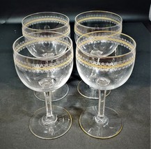 4 Vintage Lead Crystal Glass Stemmed Wine Goblets/Glasses Gold Ribbon Lace - £27.08 GBP