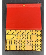 Vintage Boxed Set of 3/8&quot; Butterscotch Bakelite 28 Dominoes - £36.92 GBP