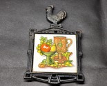 Vintage Rooster Cast Iron Tile Trivet - Food, Folk Art, Rustic, Wall Han... - $18.60