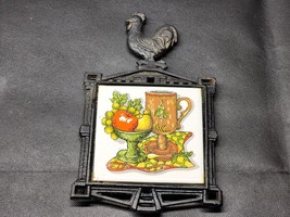 Vintage Rooster Cast Iron Tile Trivet - Food, Folk Art, Rustic, Wall Hanging - £14.63 GBP