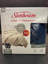 Sunbeam Heated Electric Blanket Quilted Fleece Royal Dreams Queen Newport Blue - £58.66 GBP