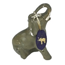 Vintage Ceramic Pottery Elephant Figurine Trunk Up Gray Lucky Elephant - $11.88