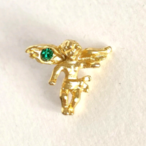 Guardian Angel Gold Tone Scatter Pin with Green Crystal Lapel Hat 1/2in ... - $6.99