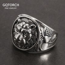 Solid 925 Sterling Silver Mens Lion Ring Vintage Steampunk Retro Biker Rings For - £45.75 GBP