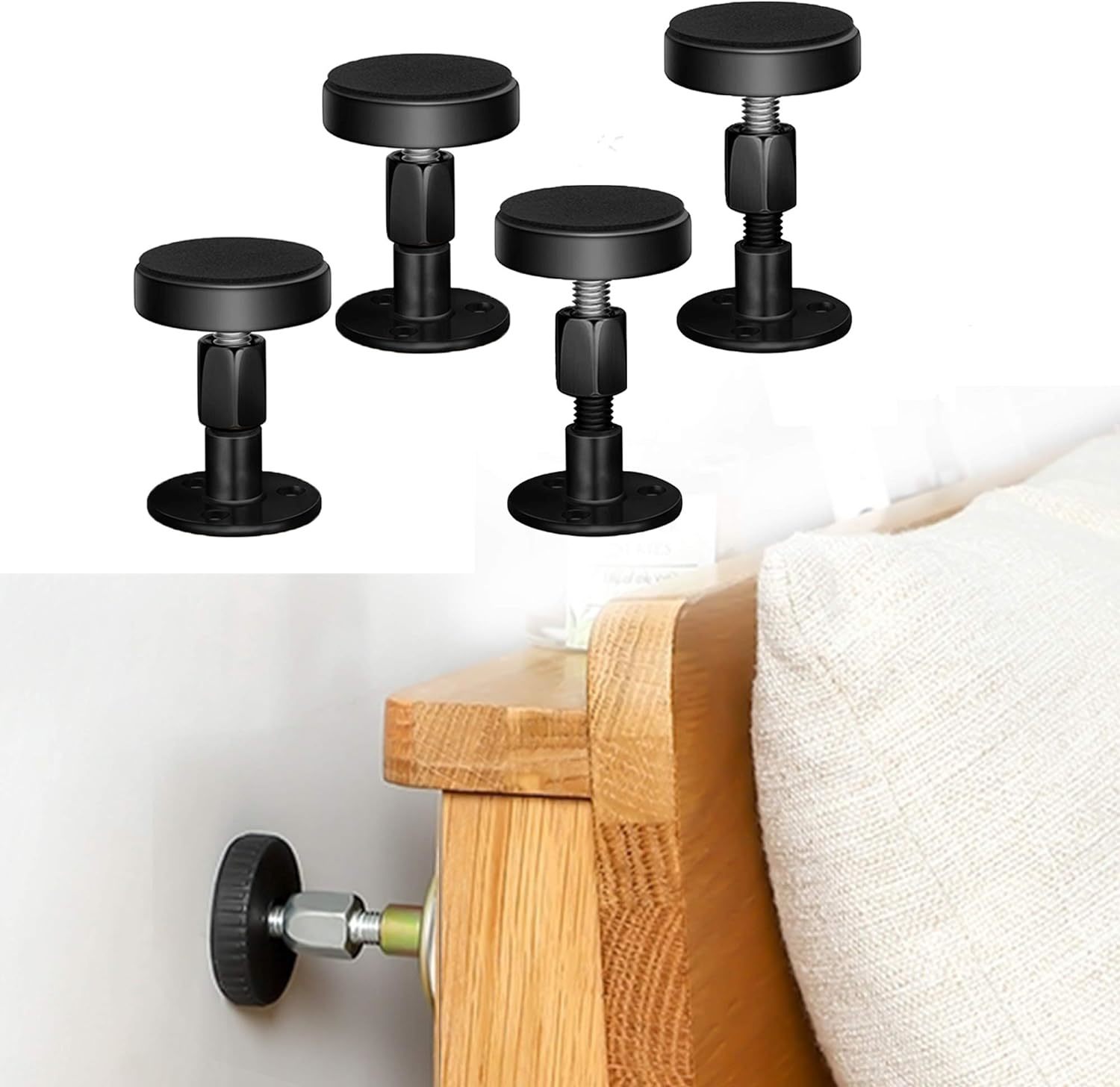 Krisler Adjustable Threaded Bed Frame Anti-Shake Tool, Headboard, Black - $44.98