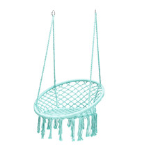 Hanging Hammock Chair Macrame Swing Handwoven Cotton Backrest For Yard Turquoise - £79.44 GBP