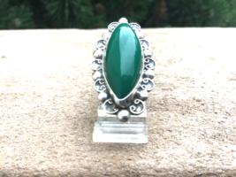 Sterling Silver Large Green Onyx Ring Mexican Size 5 HANDMADE Elegant Large Top - $41.88