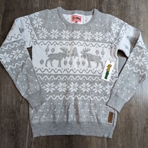 Tipsy Elves NWT Women&#39;s S Gray Classic Moose Holiday Sweater BM - £24.86 GBP