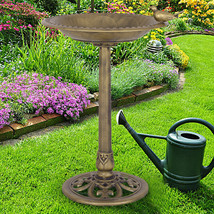 Costway Antique Gold Freestanding Pedestal Bird Bath Feeder Outdoor Garden Yard - £54.70 GBP