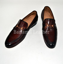 Handmade Burgundy patina clip Loafers leather Shoes Leather Dress Shoes for Men - £135.24 GBP+