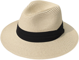 Women Wide Brim Straw Panama Roll up Hat Fedora Beach - £32.95 GBP