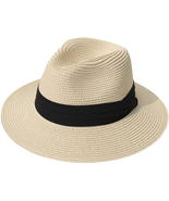 Women Wide Brim Straw Panama Roll up Hat Fedora Beach - £33.23 GBP