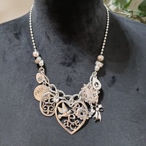 Harc Larat Womens Fashion Chunky Silvertone Filigree Charm Necklace with... - £23.37 GBP