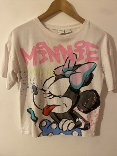 ZARA Disney Girls Short Sleeve T-Shirt Minnie Mouse Graffiti Tee Size 13-14 - $14.89