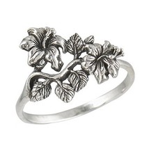 Hibiscus Flower Ring 925 Sterling Silver Symbol of Beauty Tropical Hawaiian Band - £15.17 GBP