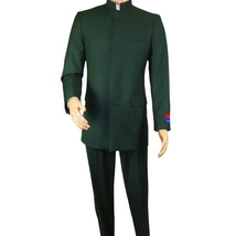Men Apollo King Band Collarless Church Suit Mandarin 5 Hidden Buttons AG59 Green image 2