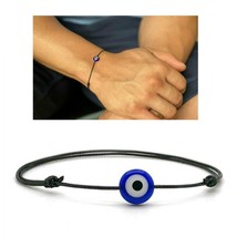 Evil Eye Bracelet Black String Surfer Good Luck Protection Blue Men Women Adjust - £6.25 GBP