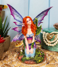 Fantasy Purple Butterfly Winged Red Hair Fairy with Green Pet Dragon Figurine - £44.33 GBP