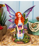 Fantasy Purple Butterfly Winged Red Hair Fairy with Green Pet Dragon Fig... - $54.99