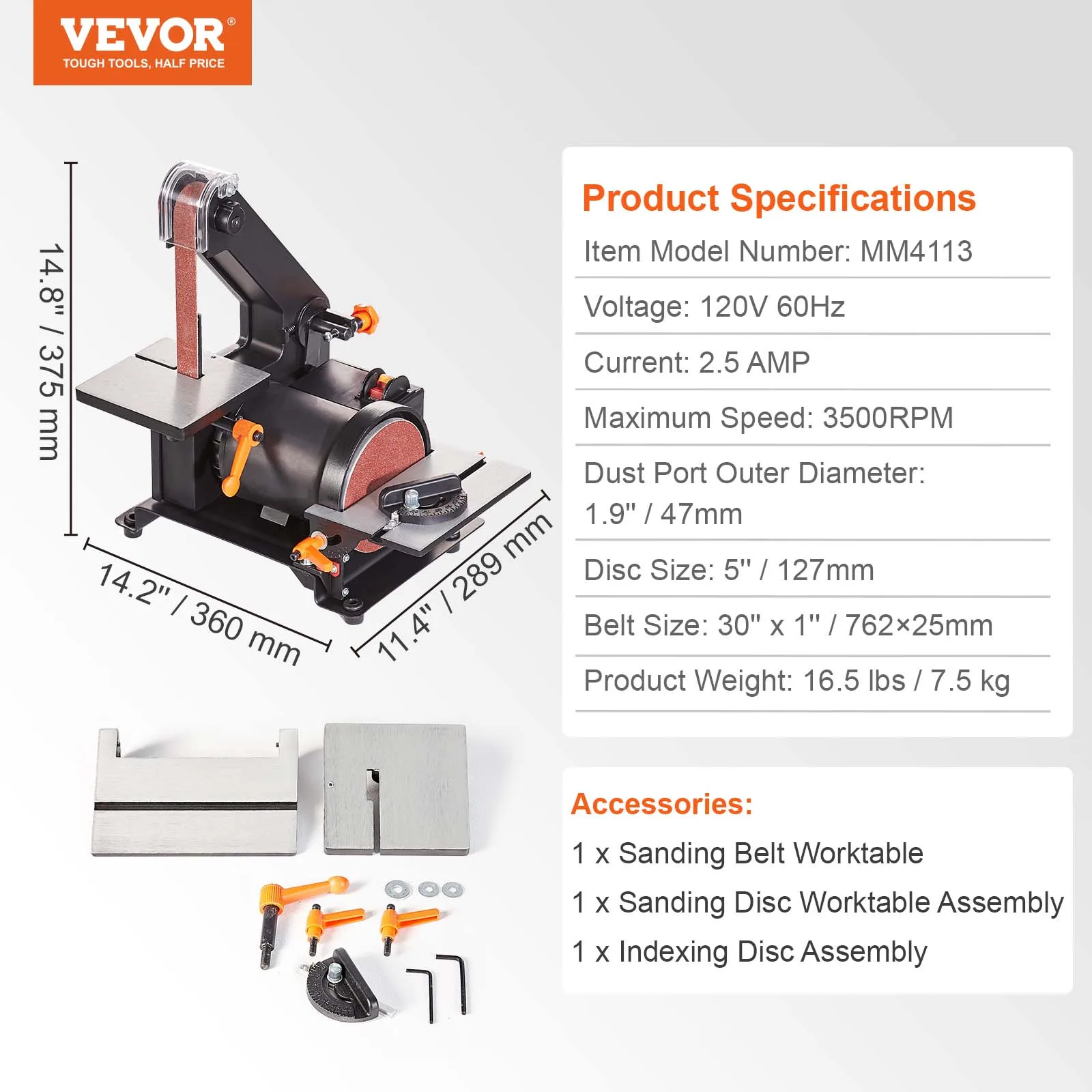 VEVOR Belt Disc Sander Combo with 5A/4.3A/2.5A Induction Motor Compact  Deburrin - £308.09 GBP