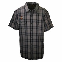 Harley-Davidson Men&#39;s Grey Navy Plaid S/S Woven Shirt - £31.27 GBP