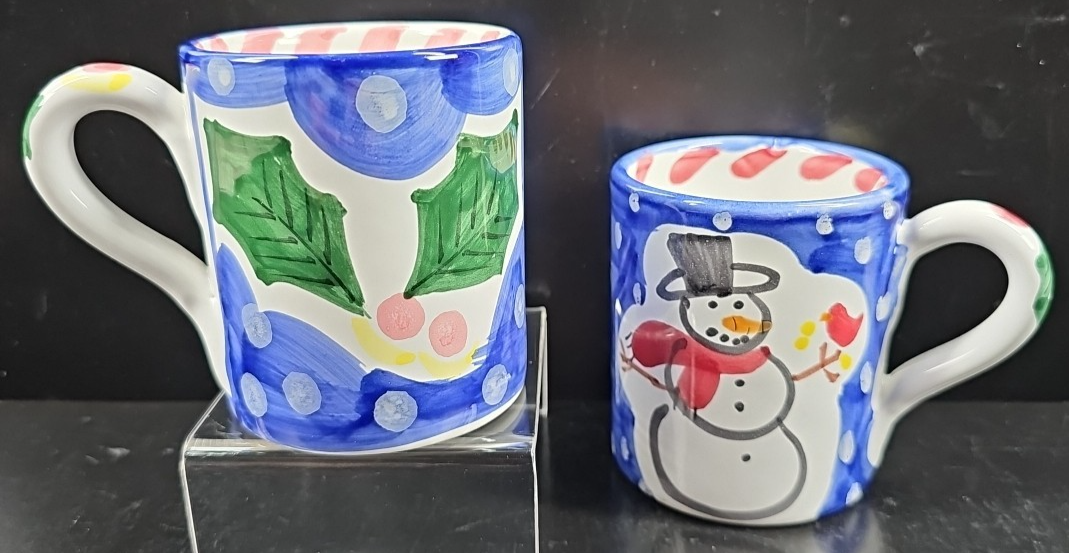 2 Present Tense Snowman Child Mugs Set Vintage Holiday Christmas Cups It... - $36.60
