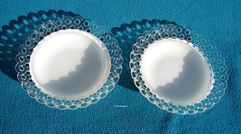 Vintage Pair of White Milk Glass Bowls Cased in Crystal Peg Border Decorative - £31.45 GBP