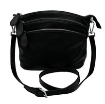 HESHE Black Pebbled Leather Crossbody HandBag Purse Many Pockets Adj Strap - £39.22 GBP
