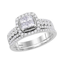 14kt White Gold Princess Diamond Halo Bridal Wedding Engagement Ring Band Set - £1,021.57 GBP