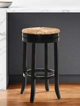 30&quot; Natural And Black Solid Wood Swivel Backless Bar Height Bar Chair - $266.72 CAD