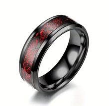 8 mm Black Stainless Steel With Red Inlay Wedding Men&#39;s Ring Size 11 - £10.99 GBP
