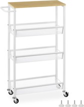 Mooace Slim Storage Cart, 4 Tier Rolling Kitchen Shelving Unit On Wheels, White - $48.94