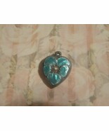 Vintage Sterling silver enameled puffy heart charm-PEPPERMINT GREEN Pansy - $27.00