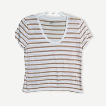 Madewell Cream Brown Striped Basic Tee Shirt Medium - $25.73