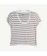 Madewell Cream Brown Striped Basic Tee Shirt Medium - £20.11 GBP