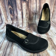 Clarks CARLEIGH LULIN Size 8 Black Nubuck Leather Loafers Shoes Slip On Flats - £22.35 GBP