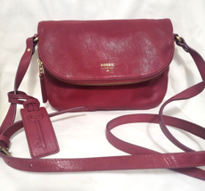 Fossil Preston Flap Maroon Leather Crossbody Bag Gold Hardware - £53.77 GBP