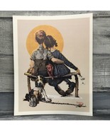 Norman Rockwell Print THE LITTLE SPOONERS Boy Girl Puppy Love Repro 14x11 - $7.91