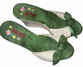 Bongo Vintage 90s Embroidered Floral Platform Wedge Mules Slides Festival Green - £41.68 GBP