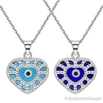 Evil Eye Heart Charm Greek Turkish Nazar Hamsa Kabbalah Pendant Silver Necklace - £16.11 GBP