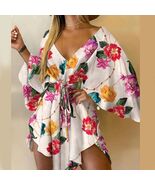Women Dress Sexy V-Neck Bat Sleeve Ruffl Flowers Print Bohemian Beach Su... - $19.99