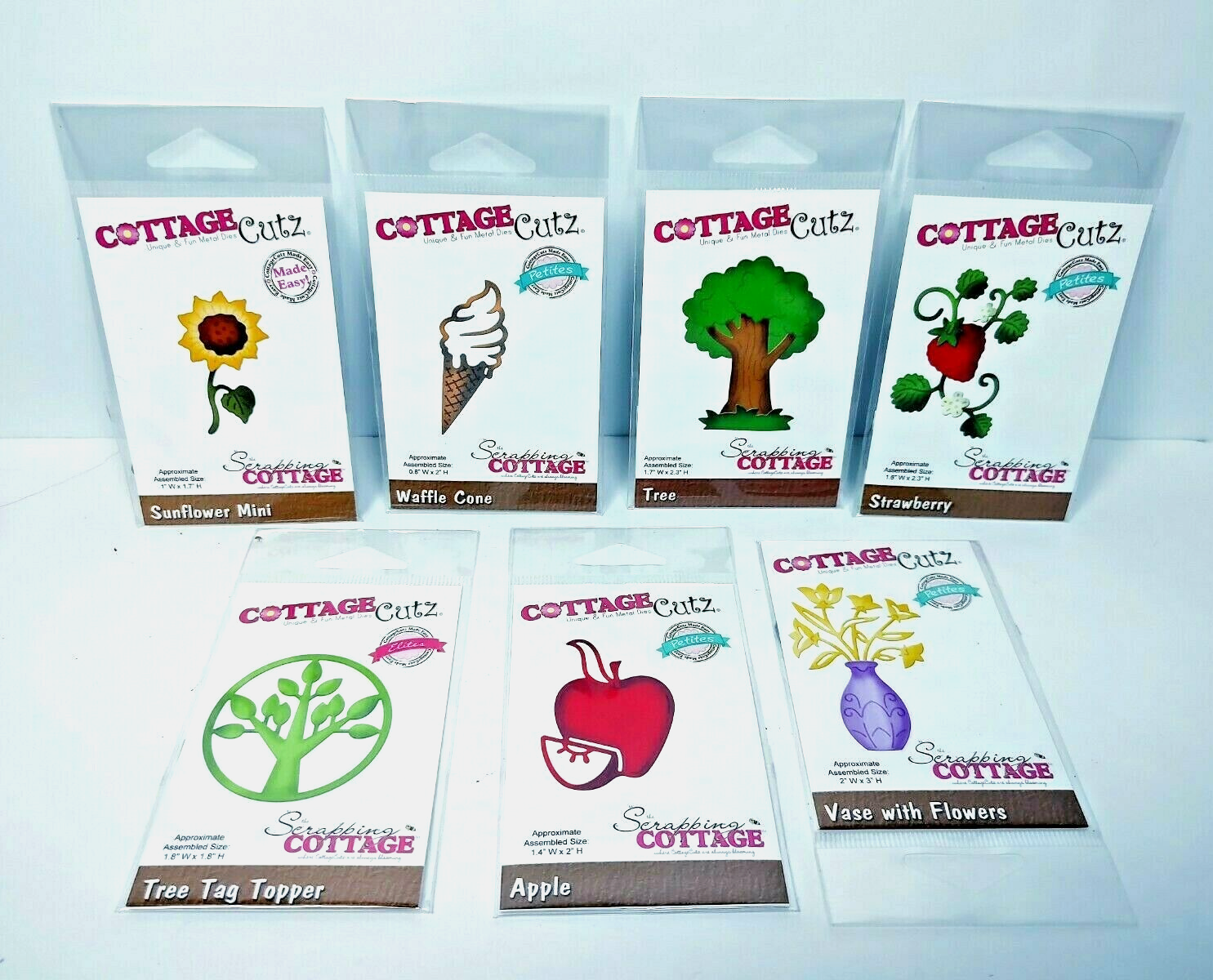 Cottage Cutz Die Lot Sunflower Cone Tree Tag Top Strawberry Apple Vase F... - $6.99