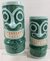 2 Germaine&#39;s Luau Hawaii Mugs Set Green White Ceramic Tiki Barware Tall ... - $36.60