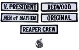 Officer Title Rank Vest Patches V President MC Biker Club Patch Set (6pc-Iron On - $16.99