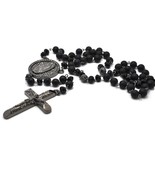 Black Crystal Pave Cross Rosary Beads Hip Hop Chain Men Necklace 37&quot; - $64.67 CAD+