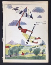 c1934 Illustration Print Ilse Bischoff  African American Man Flying w/ Umbrella - $16.00