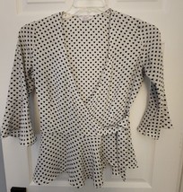 NWOT Candie&#39;s Heart Black &amp; White Blouse Tie Wrap 3/4 Bell Sleeve Size Small - £39.87 GBP